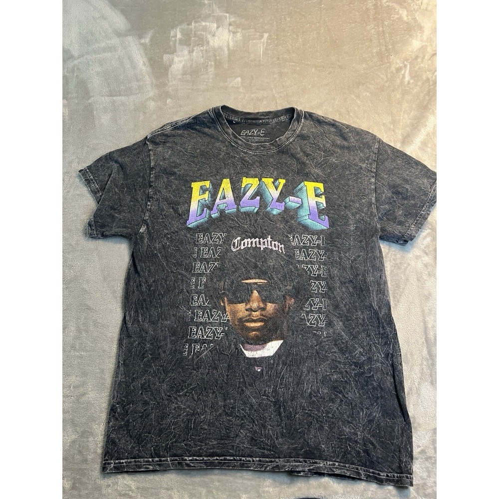 Eazy-E Mens Shirt Large Black Acid Wash Graphic Rap Hip Hop Band Tee